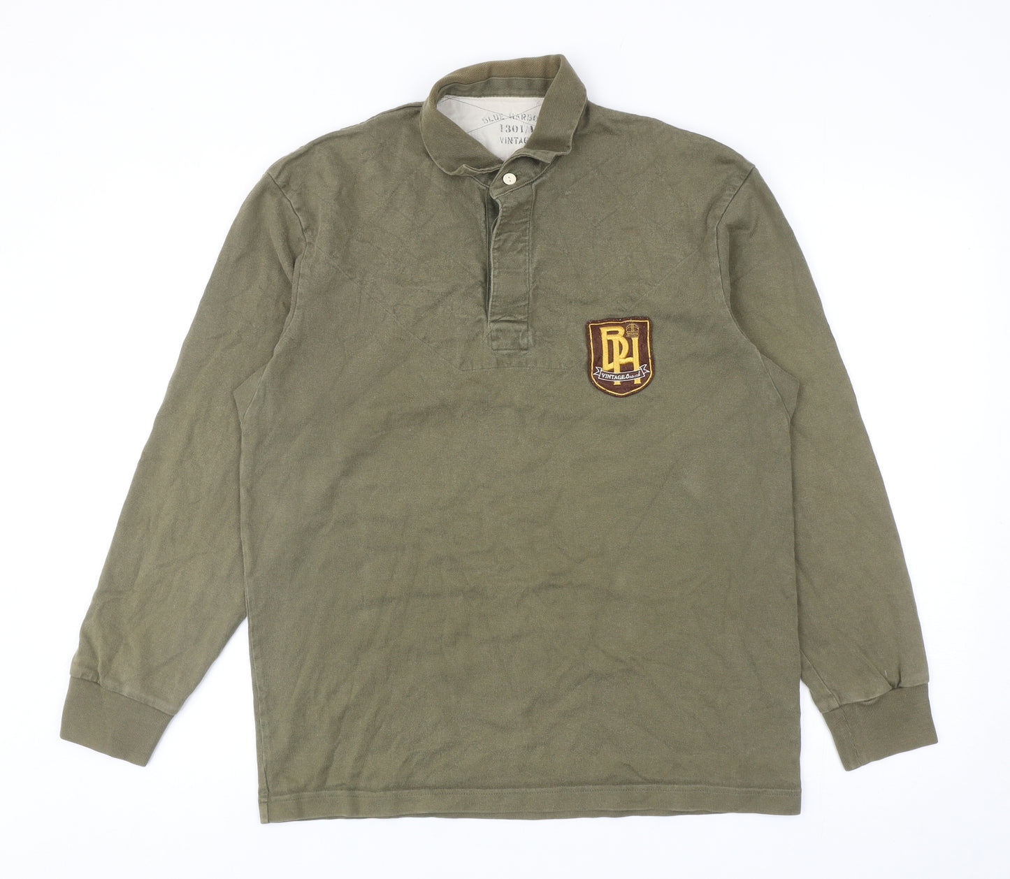 Marks and Spencer Mens Green Cotton Polo Size S Collared Button