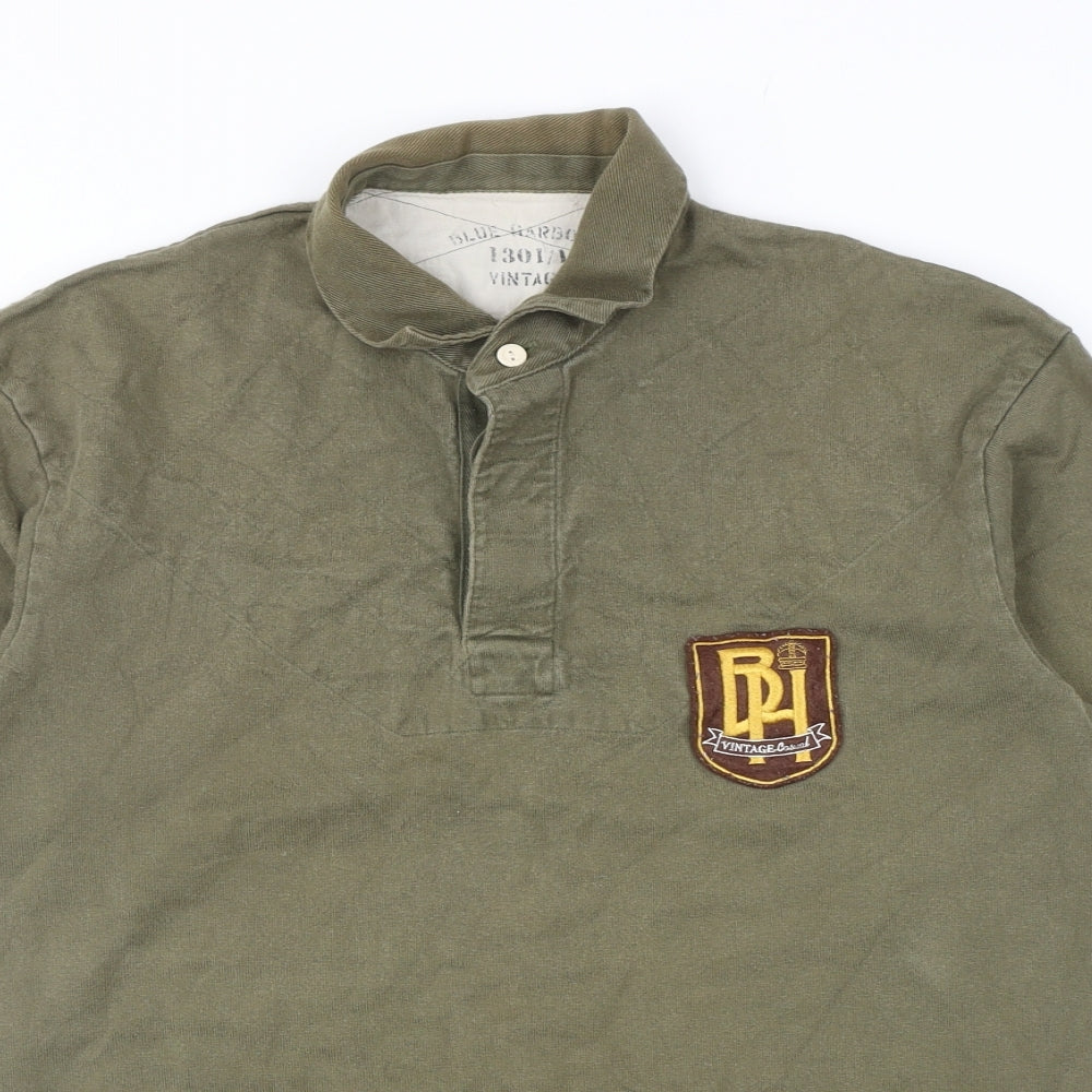 Marks and Spencer Mens Green Cotton Polo Size S Collared Button