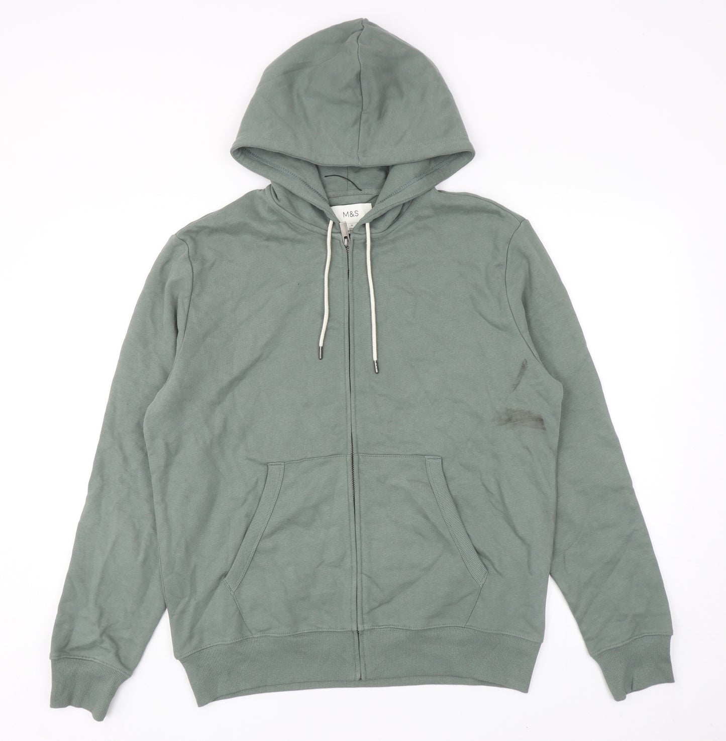 Marks and Spencer Mens Green Cotton Full Zip Hoodie Size M