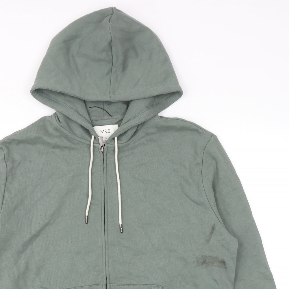 Marks and Spencer Mens Green Cotton Full Zip Hoodie Size M