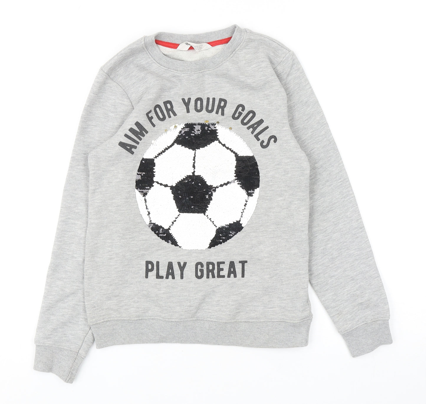 H&M Boys Grey Cotton Pullover Sweatshirt Size 9-10 Years Pullover - Football