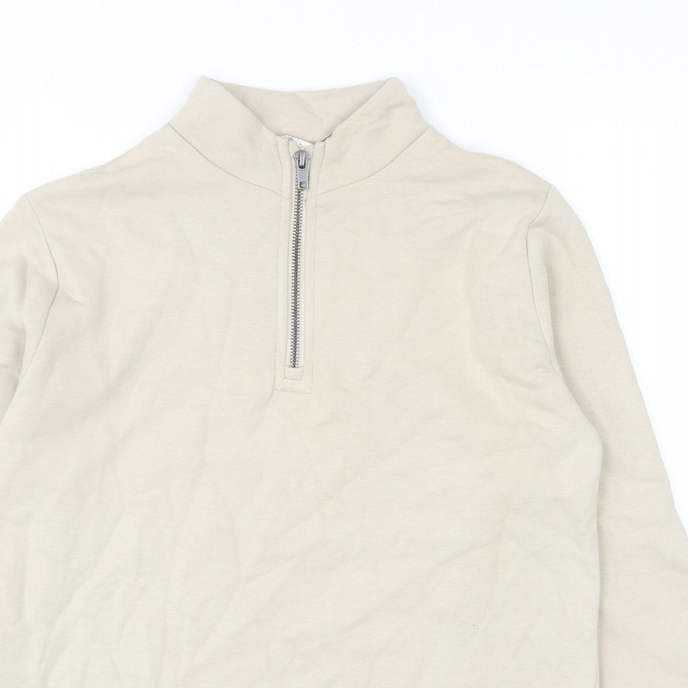 Marks and Spencer Girls Beige Cotton Pullover Sweatshirt Size 13-14 Years Zip