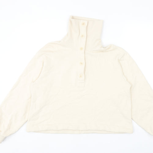 COS Womens Ivory Cotton Pullover Sweatshirt Size S Button