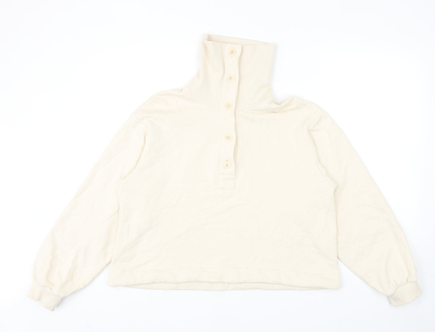 COS Womens Ivory Cotton Pullover Sweatshirt Size S Button