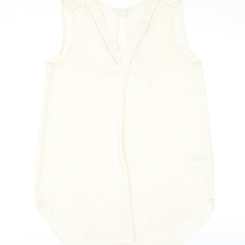 H&M Womens Ivory Polyester Basic Blouse Size 8 V-Neck