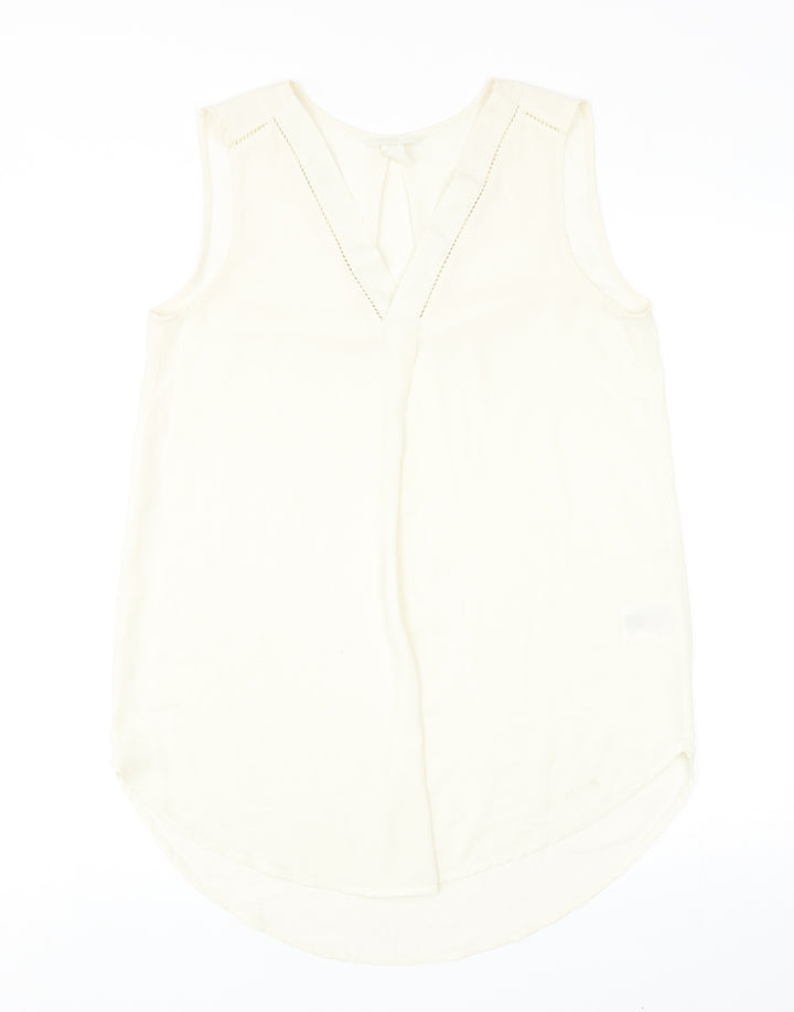 H&M Womens Ivory Polyester Basic Blouse Size 8 V-Neck