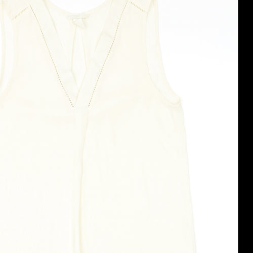 H&M Womens Ivory Polyester Basic Blouse Size 8 V-Neck