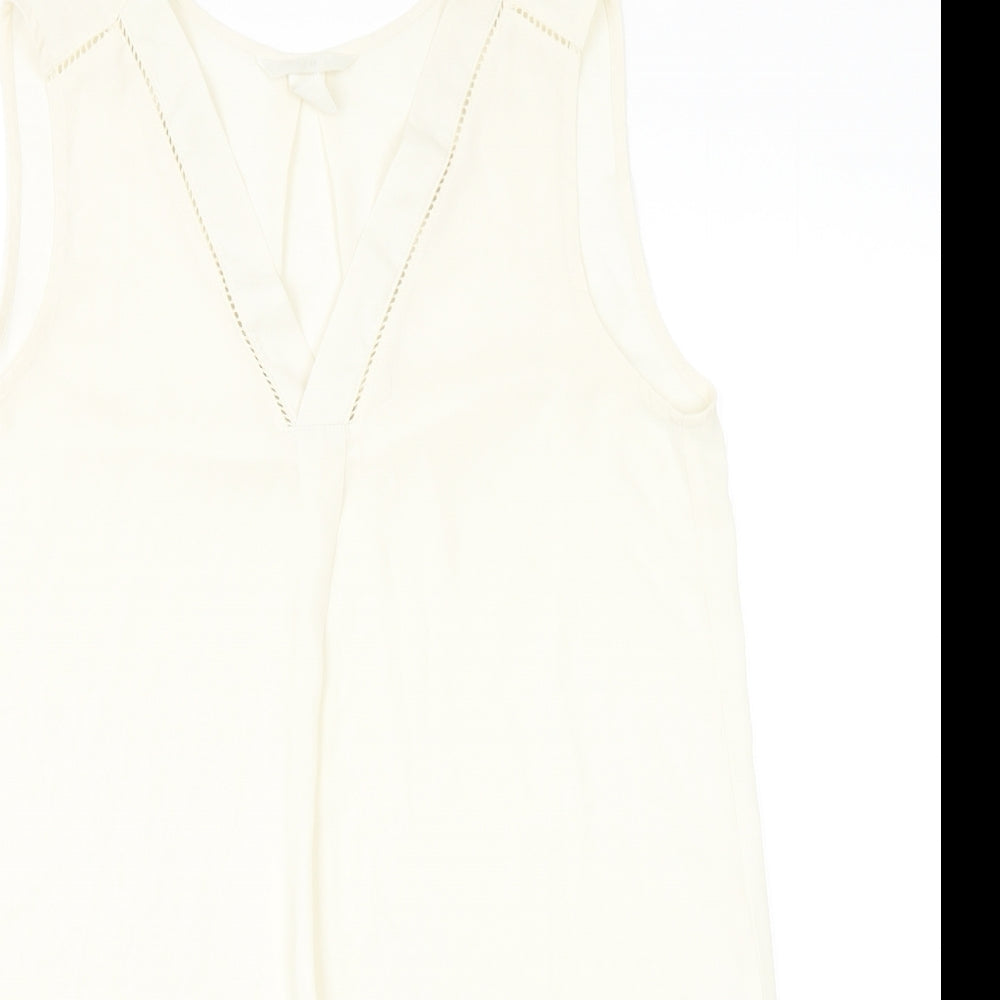 H&M Womens Ivory Polyester Basic Blouse Size 8 V-Neck