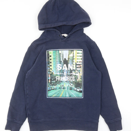 H&M Boys Blue Cotton Pullover Hoodie Size 9-10 Years Pullover