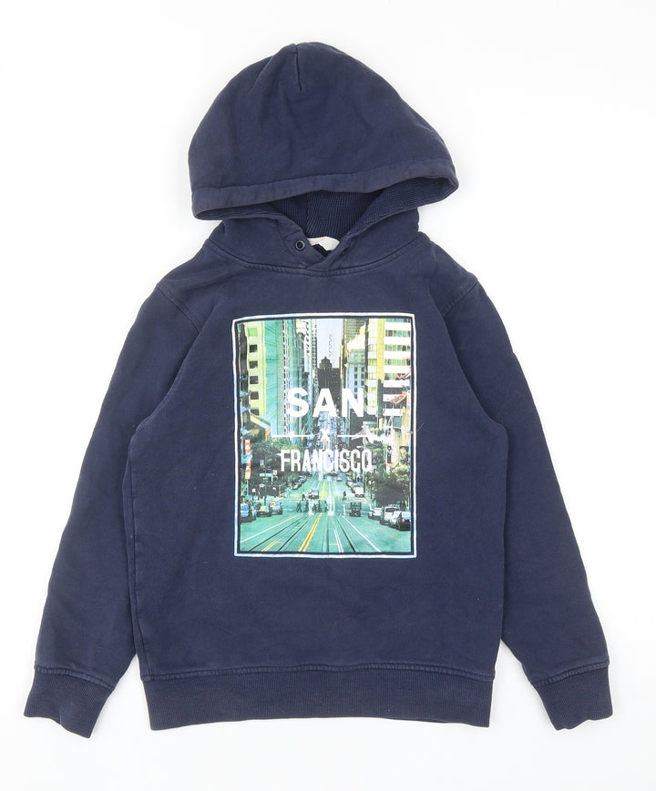 H&M Boys Blue Cotton Pullover Hoodie Size 9-10 Years Pullover