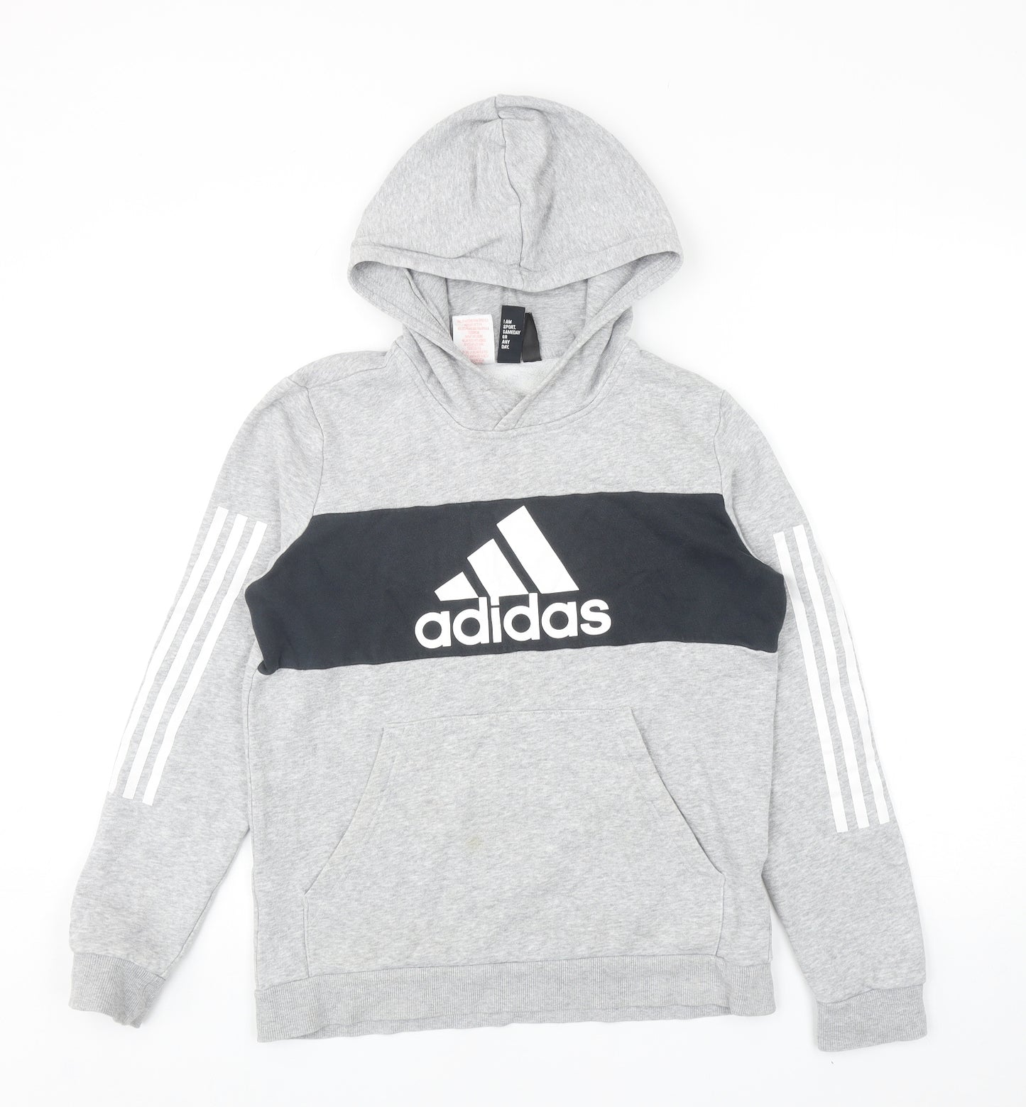 adidas Boys Grey Cotton Pullover Hoodie Size 13-14 Years Pullover