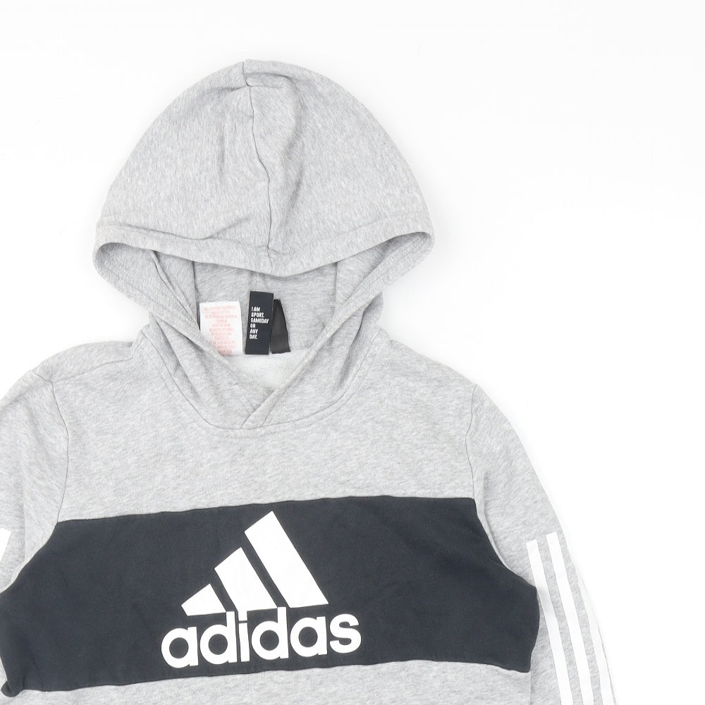 adidas Boys Grey Cotton Pullover Hoodie Size 13-14 Years Pullover