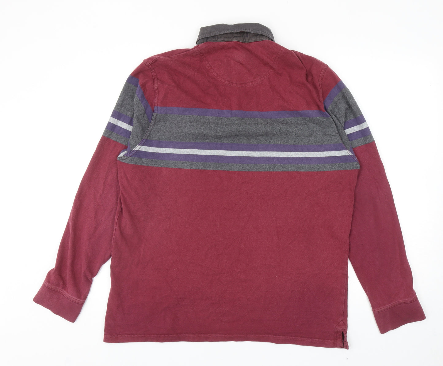 George Mens Red Striped Cotton Polo Size L Collared Button