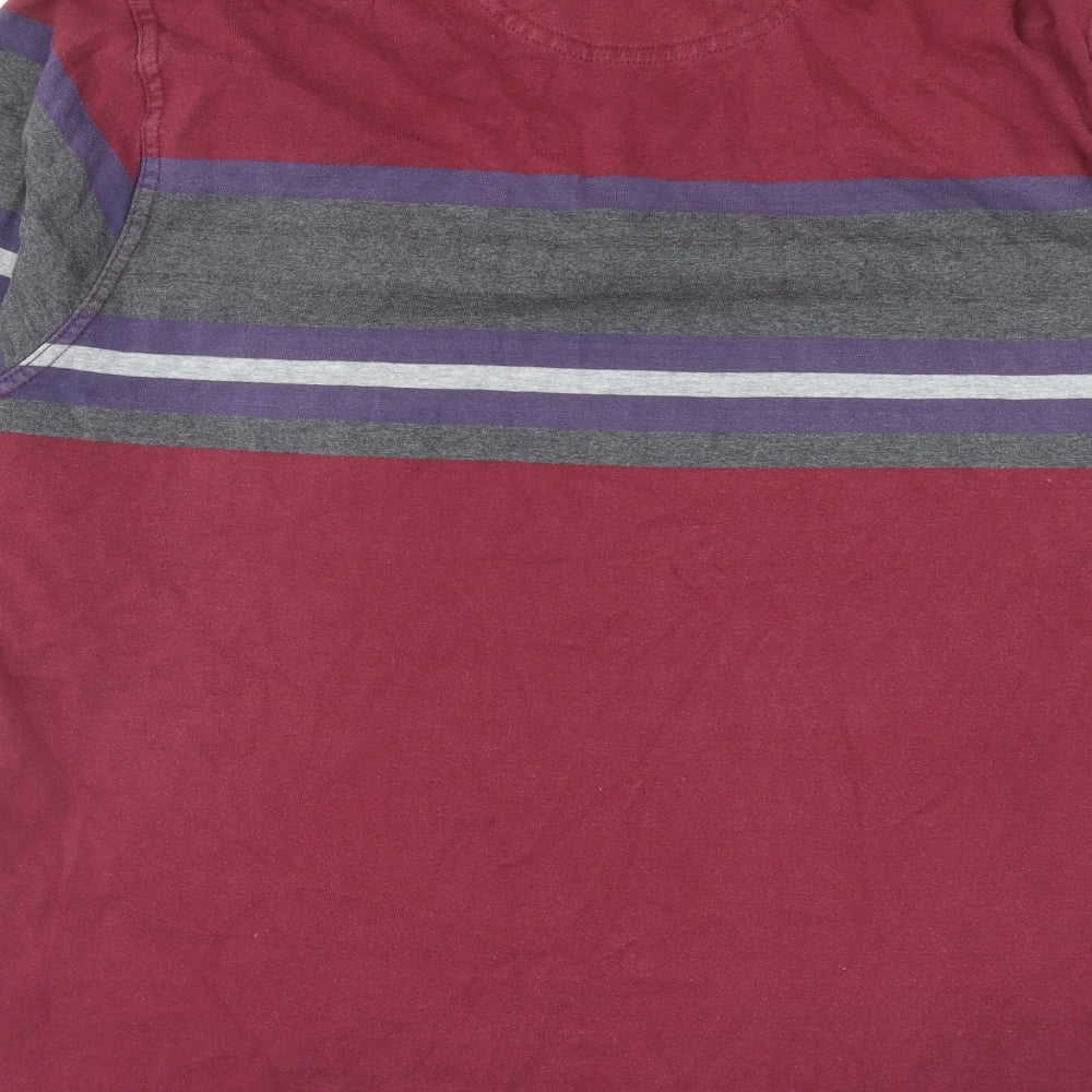 George Mens Red Striped Cotton Polo Size L Collared Button