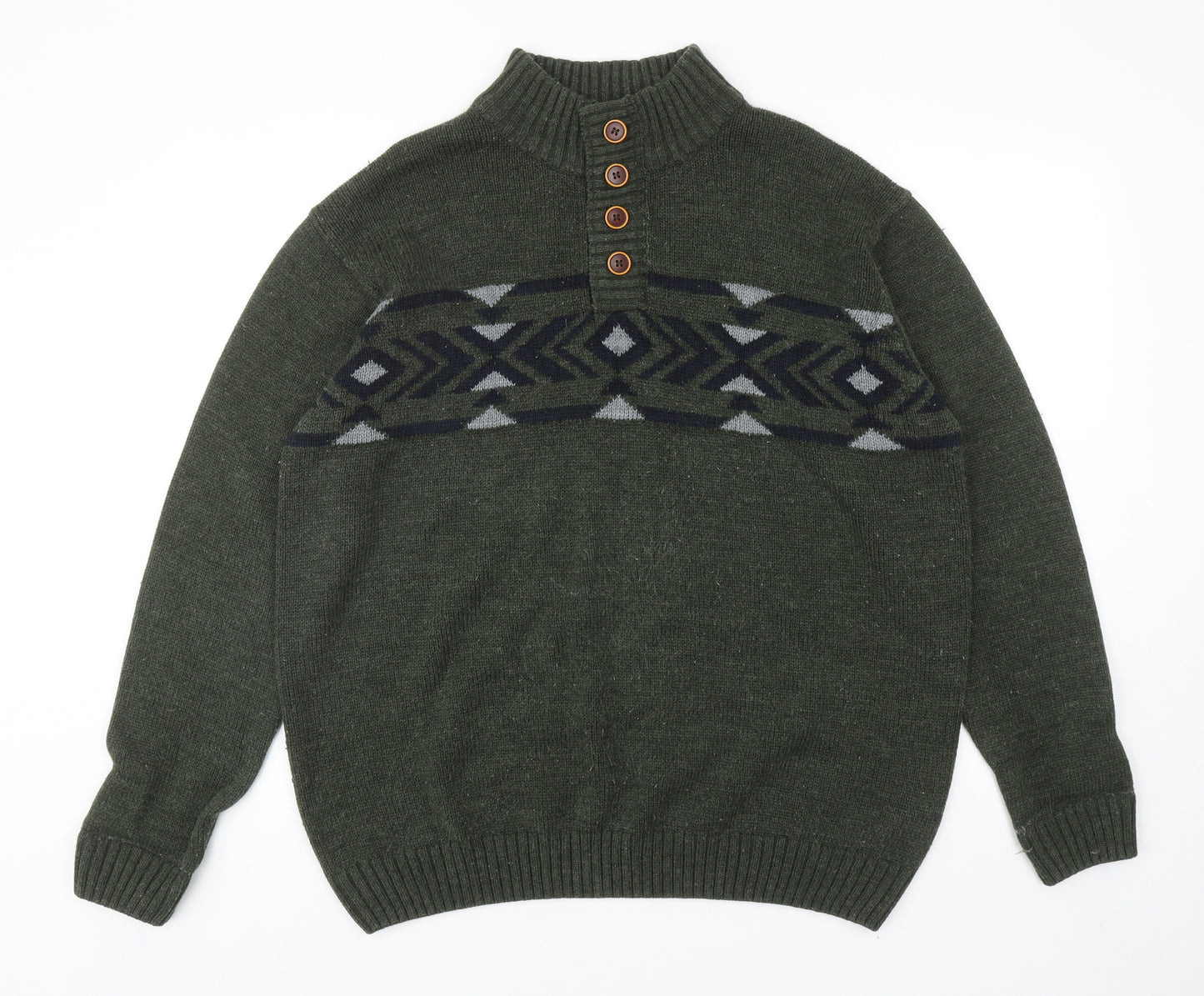 In Extenso Mens Green High Neck Acrylic Pullover Jumper Size XL