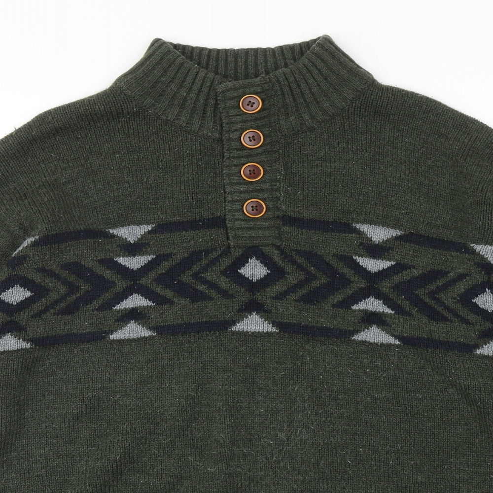 In Extenso Mens Green High Neck Acrylic Pullover Jumper Size XL