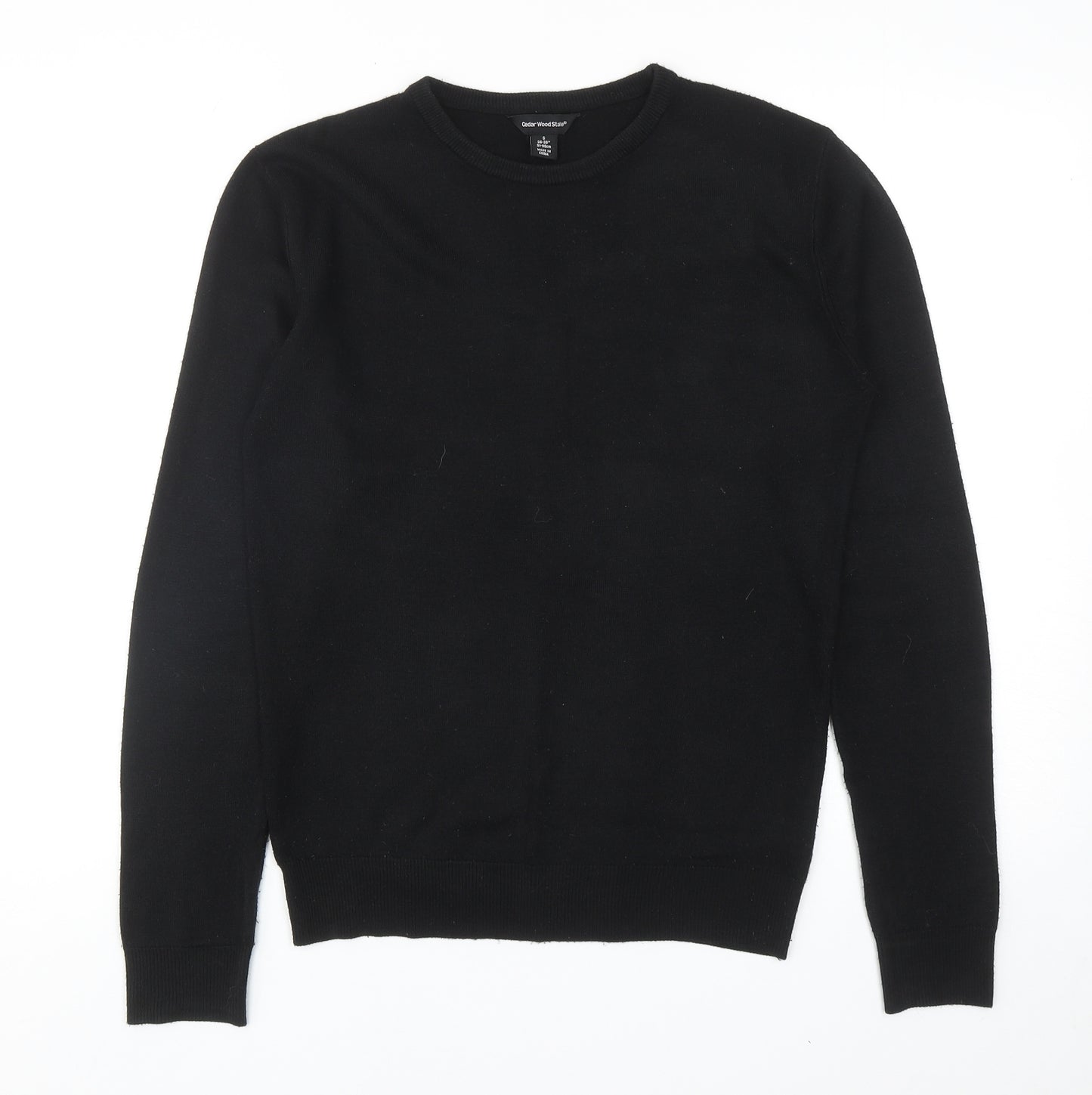 Cedar Wood State Mens Black Round Neck Acrylic Pullover Jumper Size S