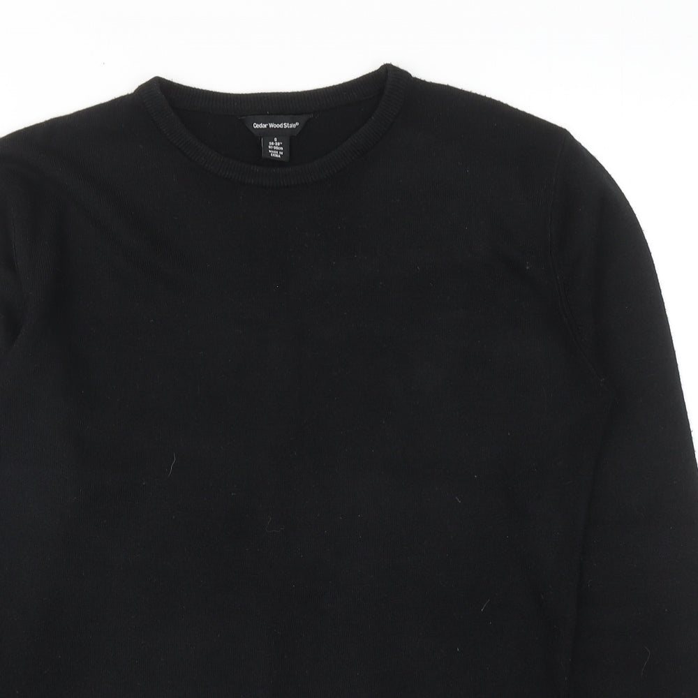Cedar Wood State Mens Black Round Neck Acrylic Pullover Jumper Size S