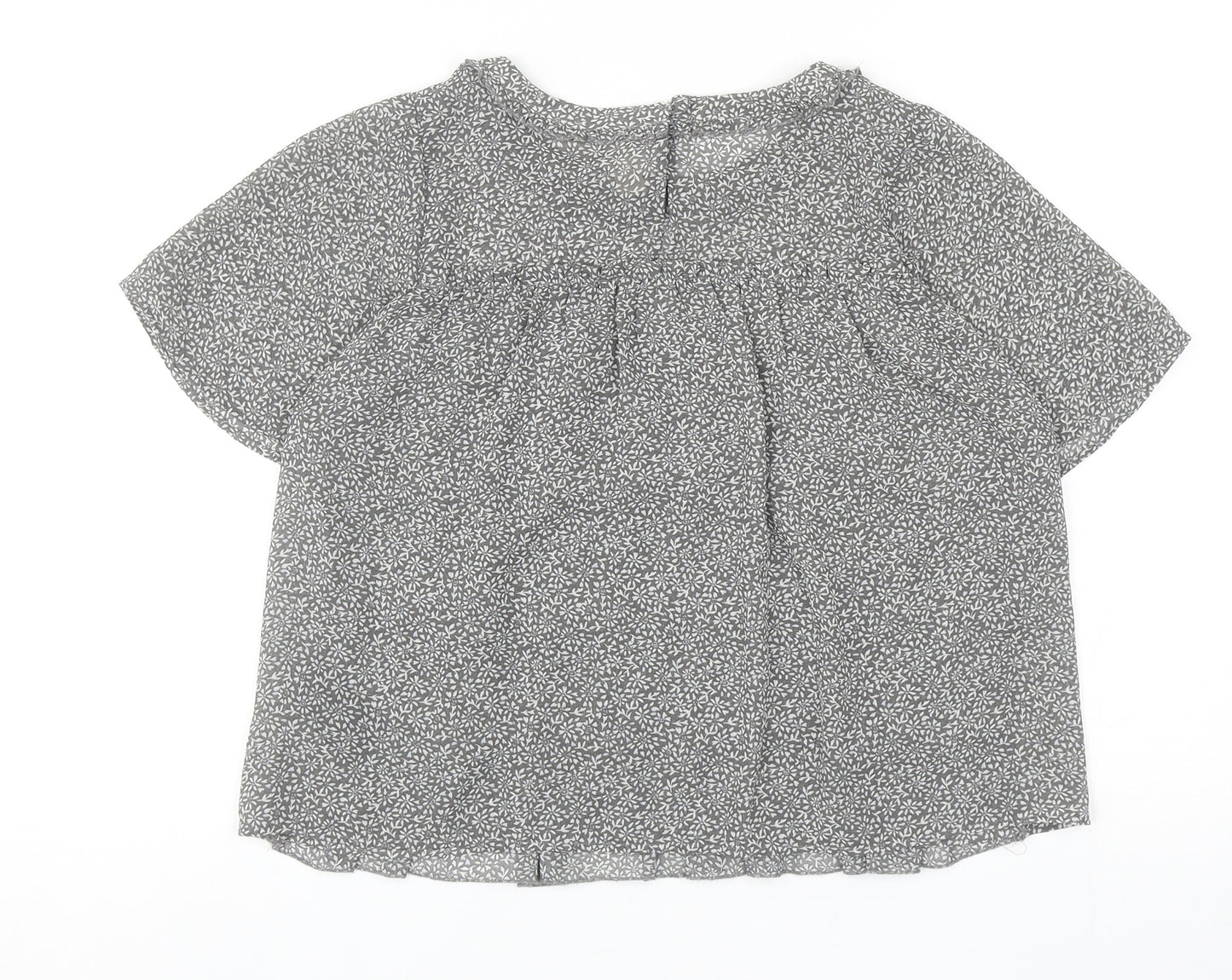 H&M Womens Grey Floral Polyester Basic Blouse Size 10 Round Neck