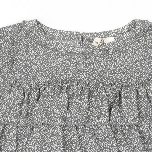 H&M Womens Grey Floral Polyester Basic Blouse Size 10 Round Neck