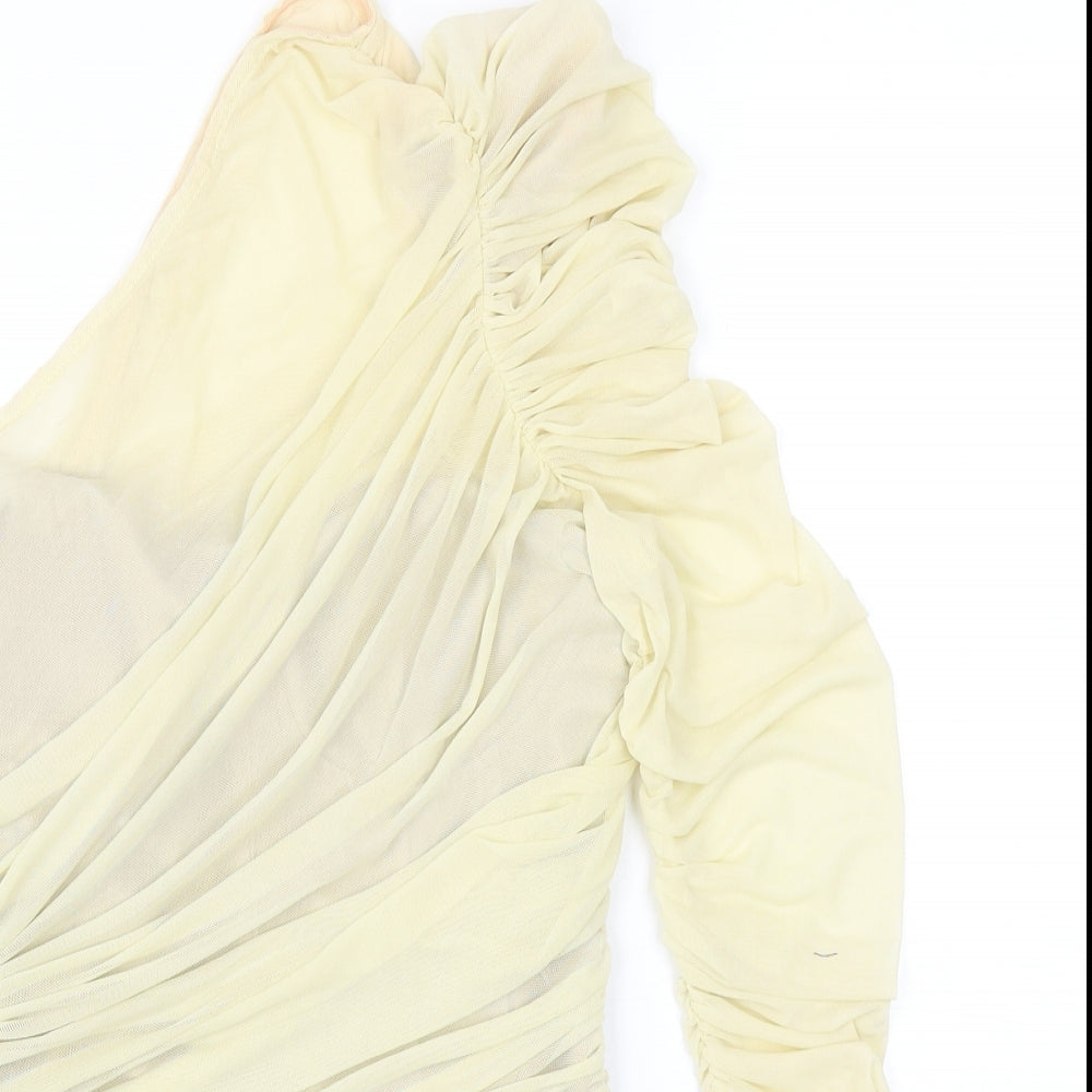 Missguided Womens Yellow Polyester Basic Blouse Size 10 One Shoulder