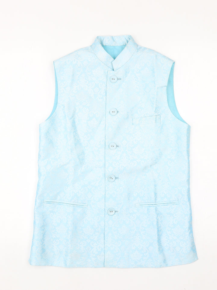 Abha Batra Mens Blue Polyester Jacket Suit Waistcoat Size L