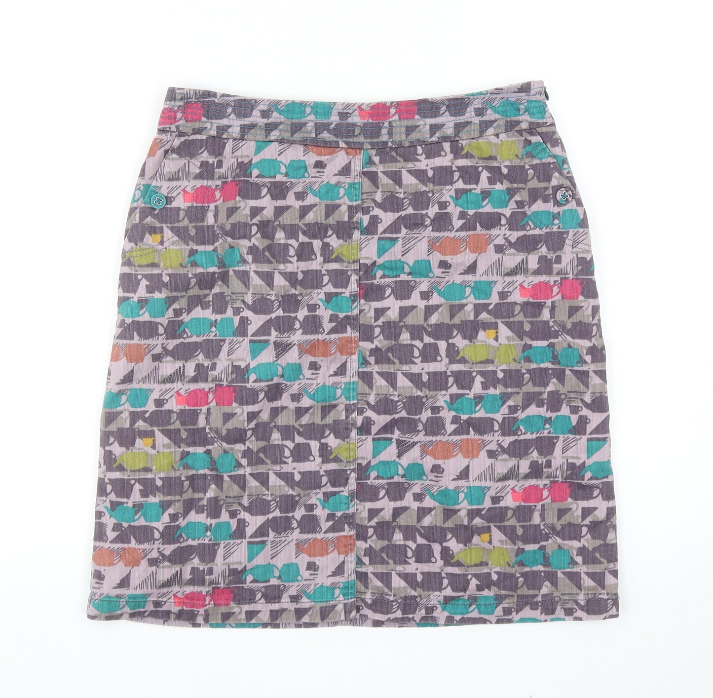 White Stuff Womens Multicoloured Geometric Cotton Straight & Pencil Skirt Size 8 Zip