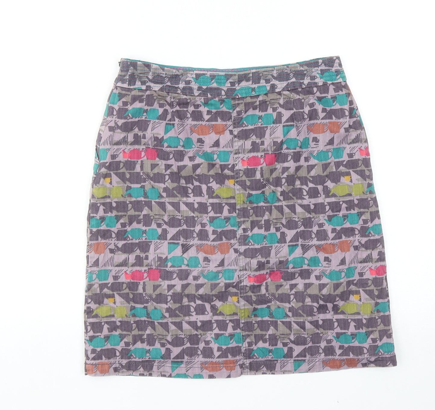 White Stuff Womens Multicoloured Geometric Cotton Straight & Pencil Skirt Size 8 Zip