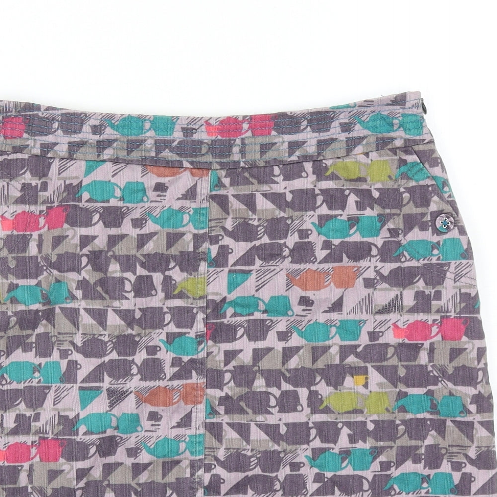 White Stuff Womens Multicoloured Geometric Cotton Straight & Pencil Skirt Size 8 Zip