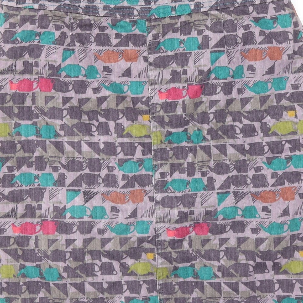 White Stuff Womens Multicoloured Geometric Cotton Straight & Pencil Skirt Size 8 Zip