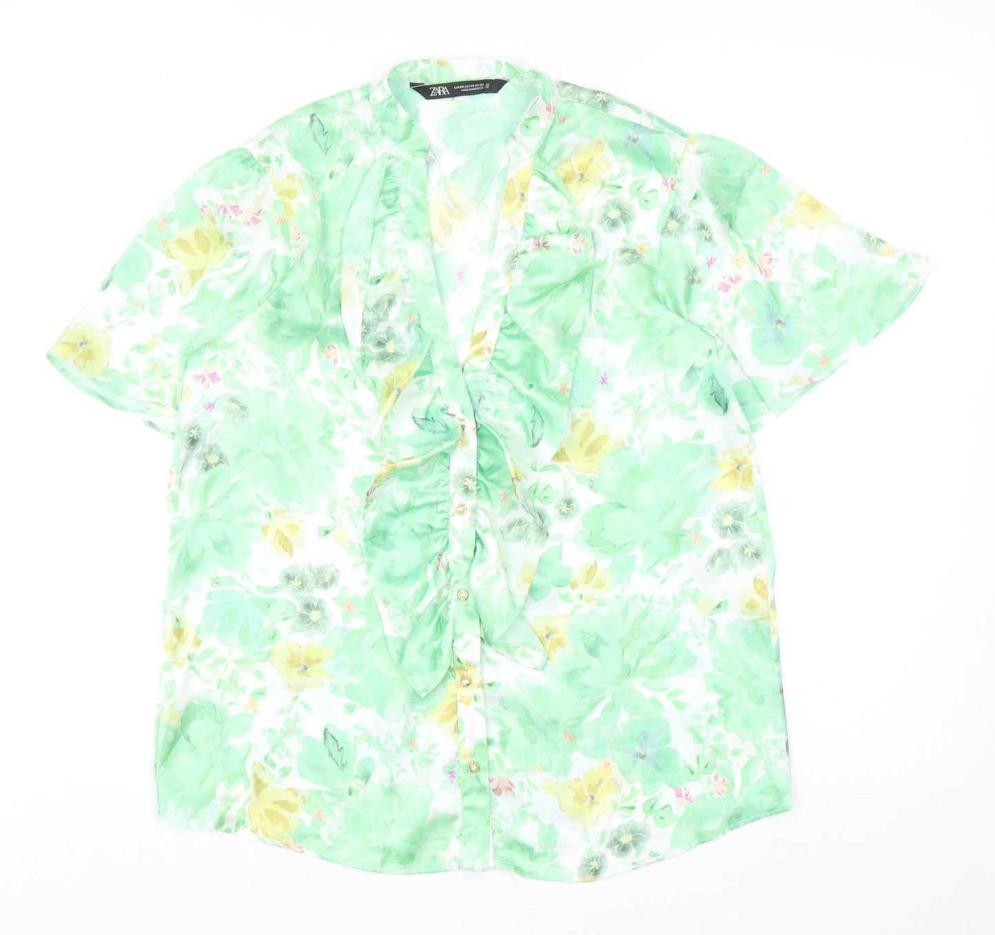 Zara Womens Multicoloured Floral Polyester Basic Blouse Size XS V-Neck