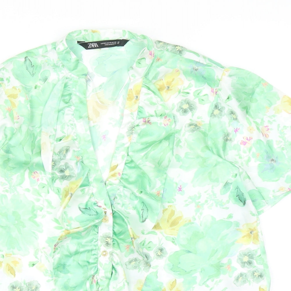 Zara Womens Multicoloured Floral Polyester Basic Blouse Size XS V-Neck