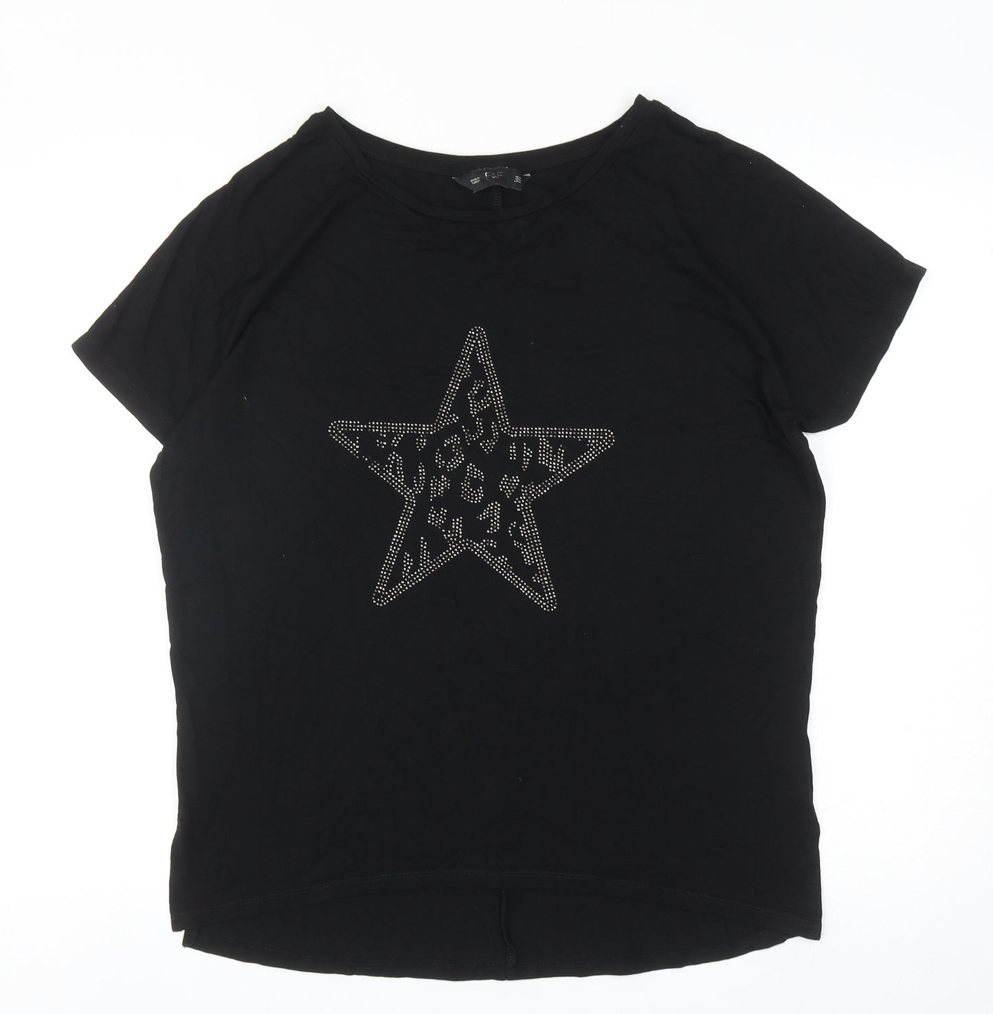 F&F Womens Black Viscose Basic T-Shirt Size M Round Neck - Star
