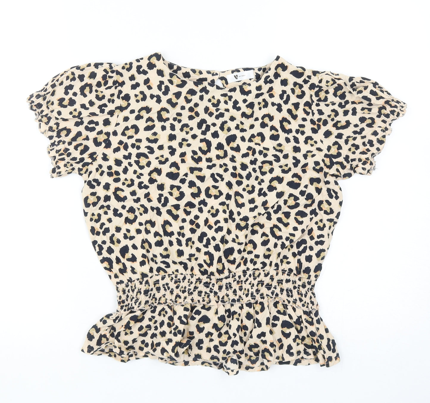 Very Girls Multicoloured Animal Print Viscose Basic Blouse Size 13 Years Mock Neck Button - Leopard Print