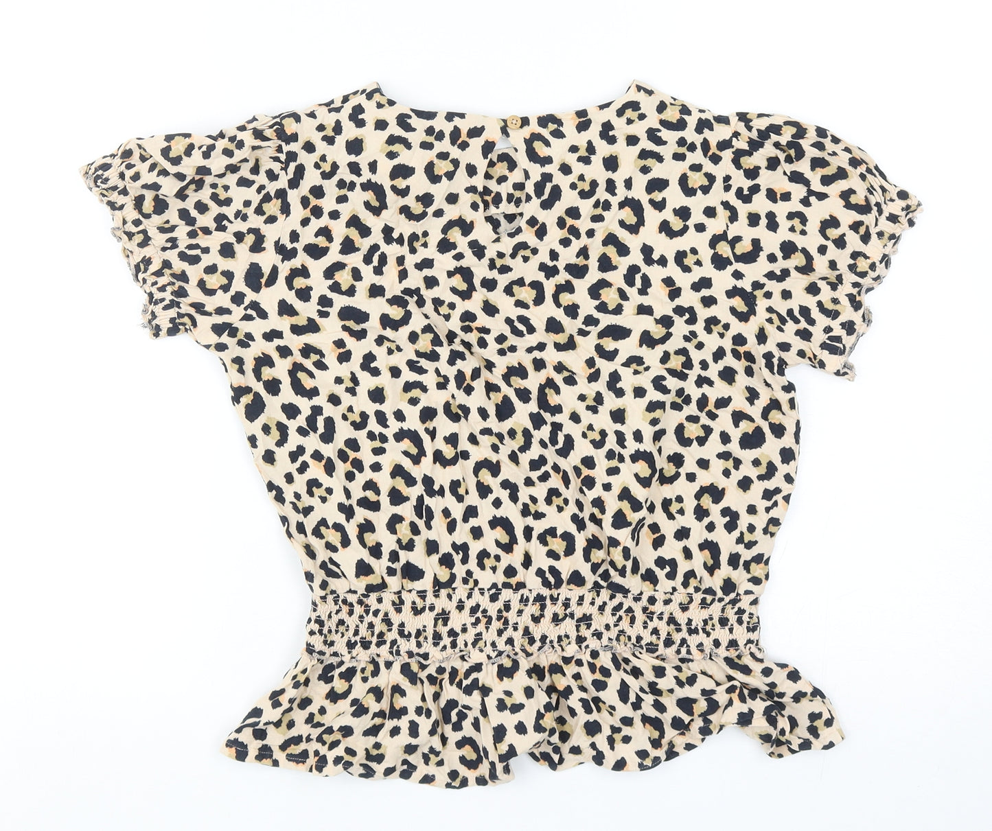Very Girls Multicoloured Animal Print Viscose Basic Blouse Size 13 Years Mock Neck Button - Leopard Print