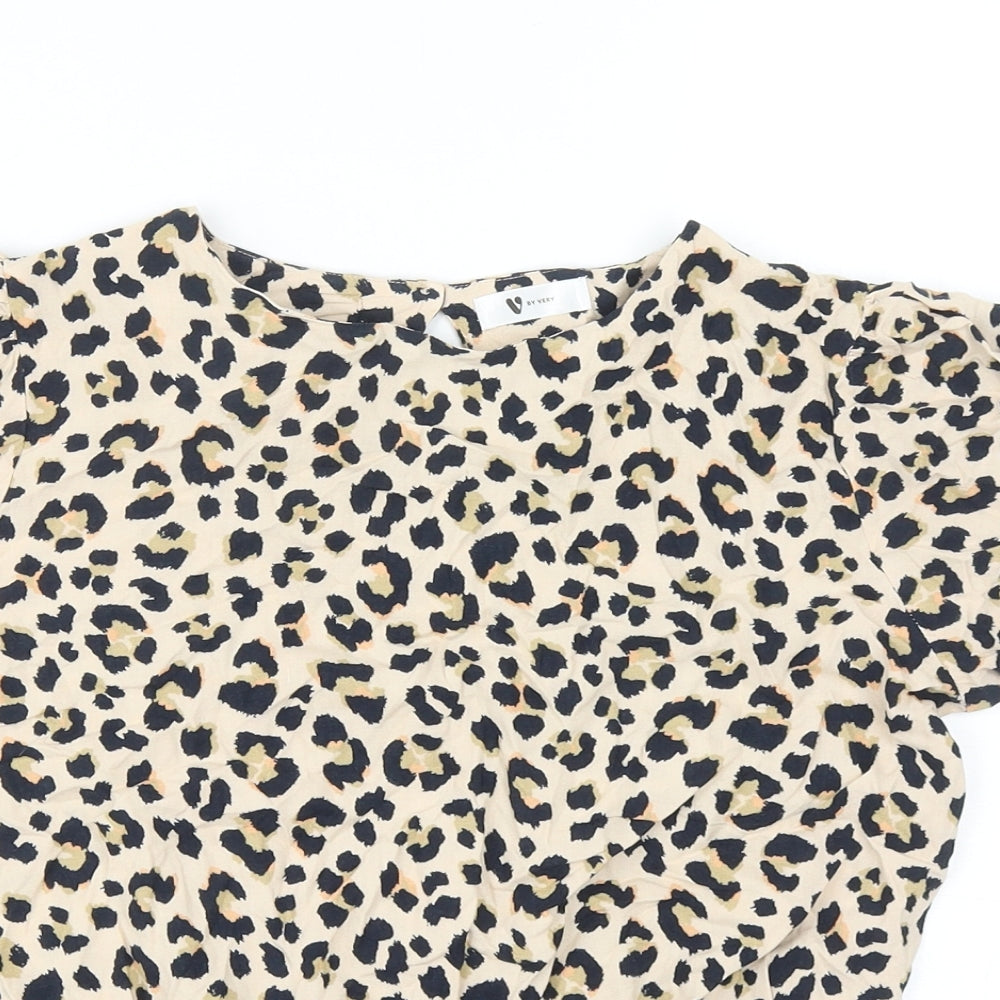 Very Girls Multicoloured Animal Print Viscose Basic Blouse Size 13 Years Mock Neck Button - Leopard Print