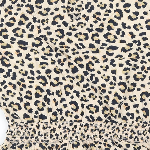 Very Girls Multicoloured Animal Print Viscose Basic Blouse Size 13 Years Mock Neck Button - Leopard Print