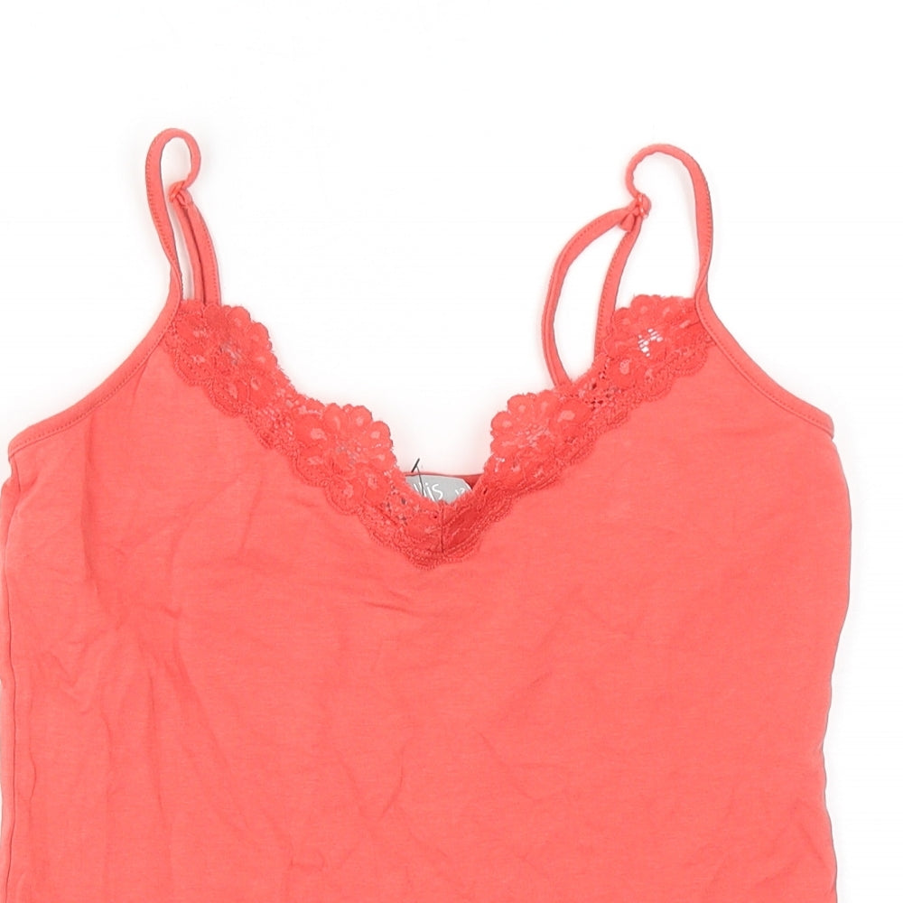 Wallis Womens Red Cotton Basic Tank Size 12 V-Neck