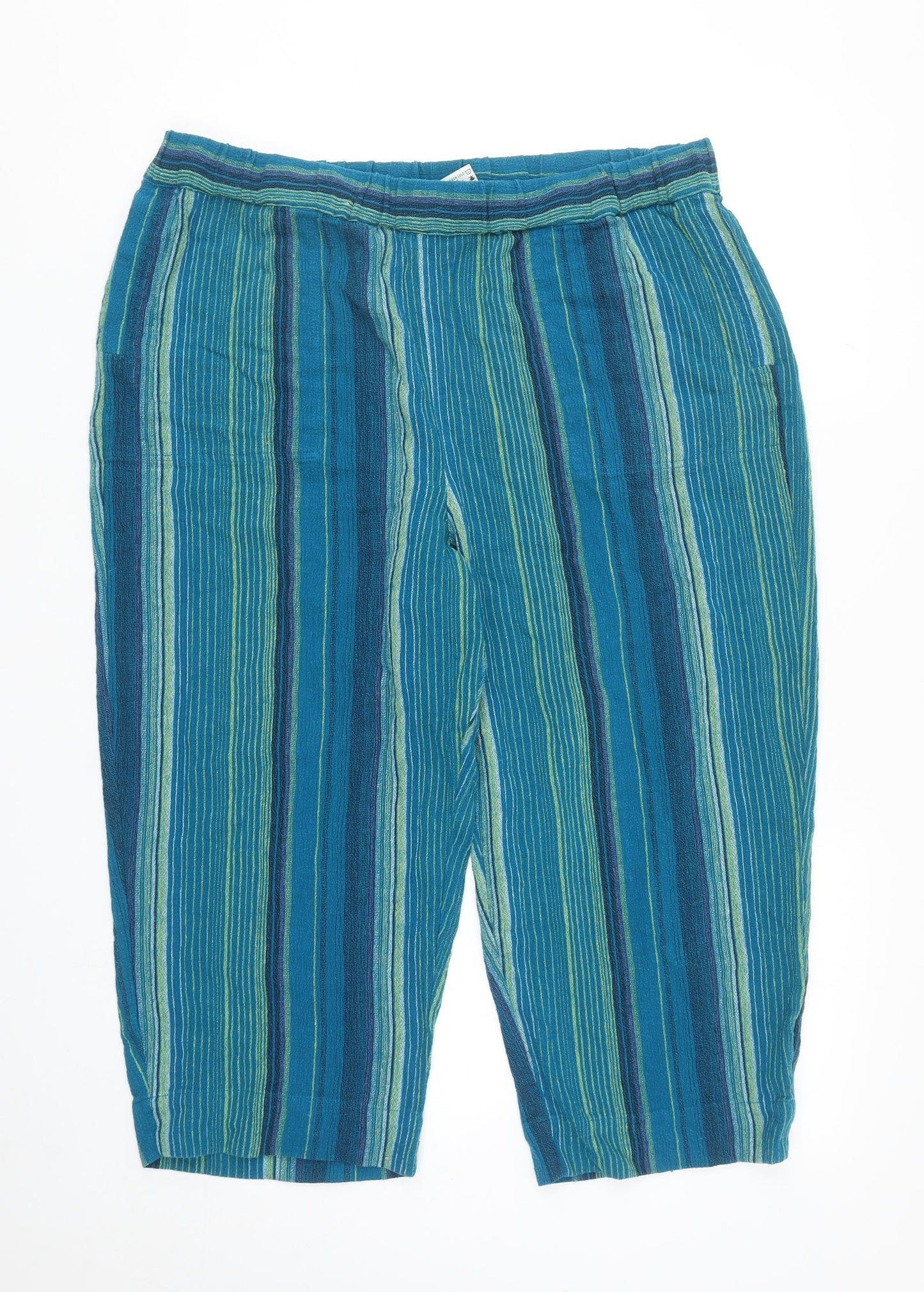 White Stag Womens Multicoloured Striped Linen Cropped Trousers Size XL L20 in Regular