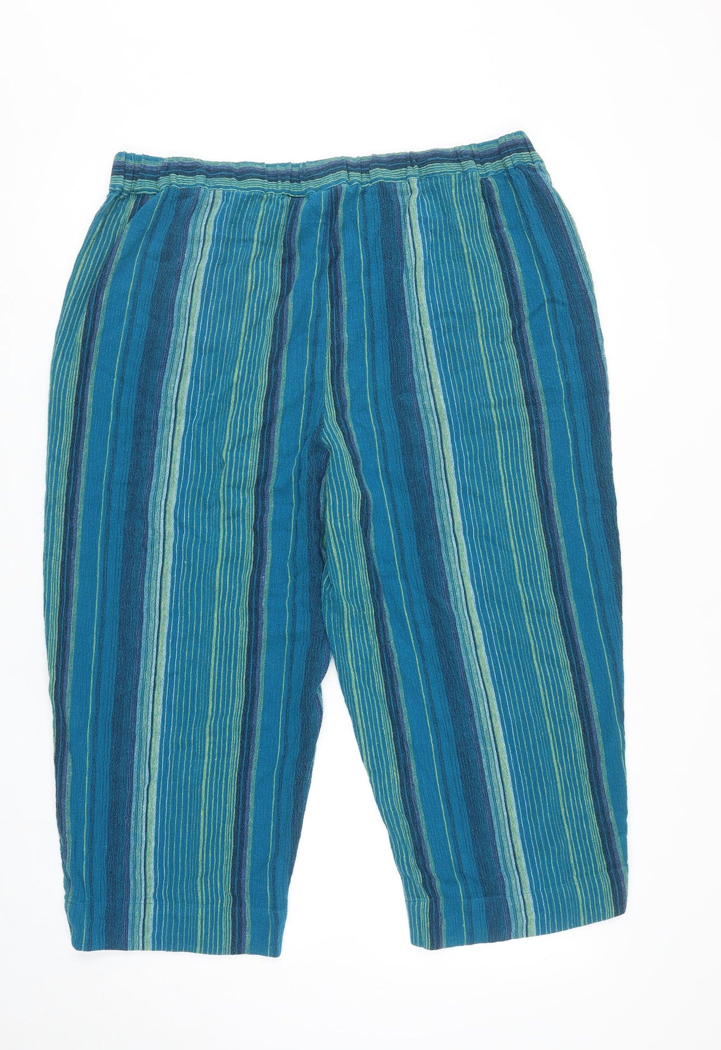 White Stag Womens Multicoloured Striped Linen Cropped Trousers Size XL L20 in Regular