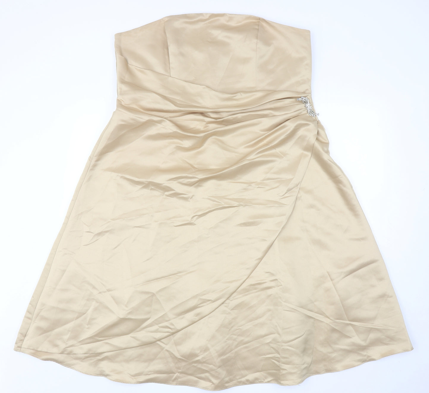 BHS Womens Gold Polyester A-Line Size 20 Off the Shoulder Zip