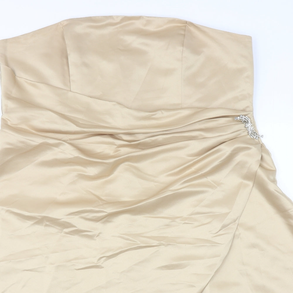 BHS Womens Gold Polyester A-Line Size 20 Off the Shoulder Zip