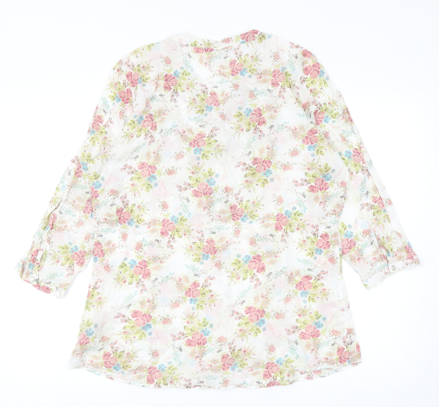 Marks and Spencer Womens Multicoloured Floral Cotton Basic Blouse Size 12 V-Neck - Pintuck