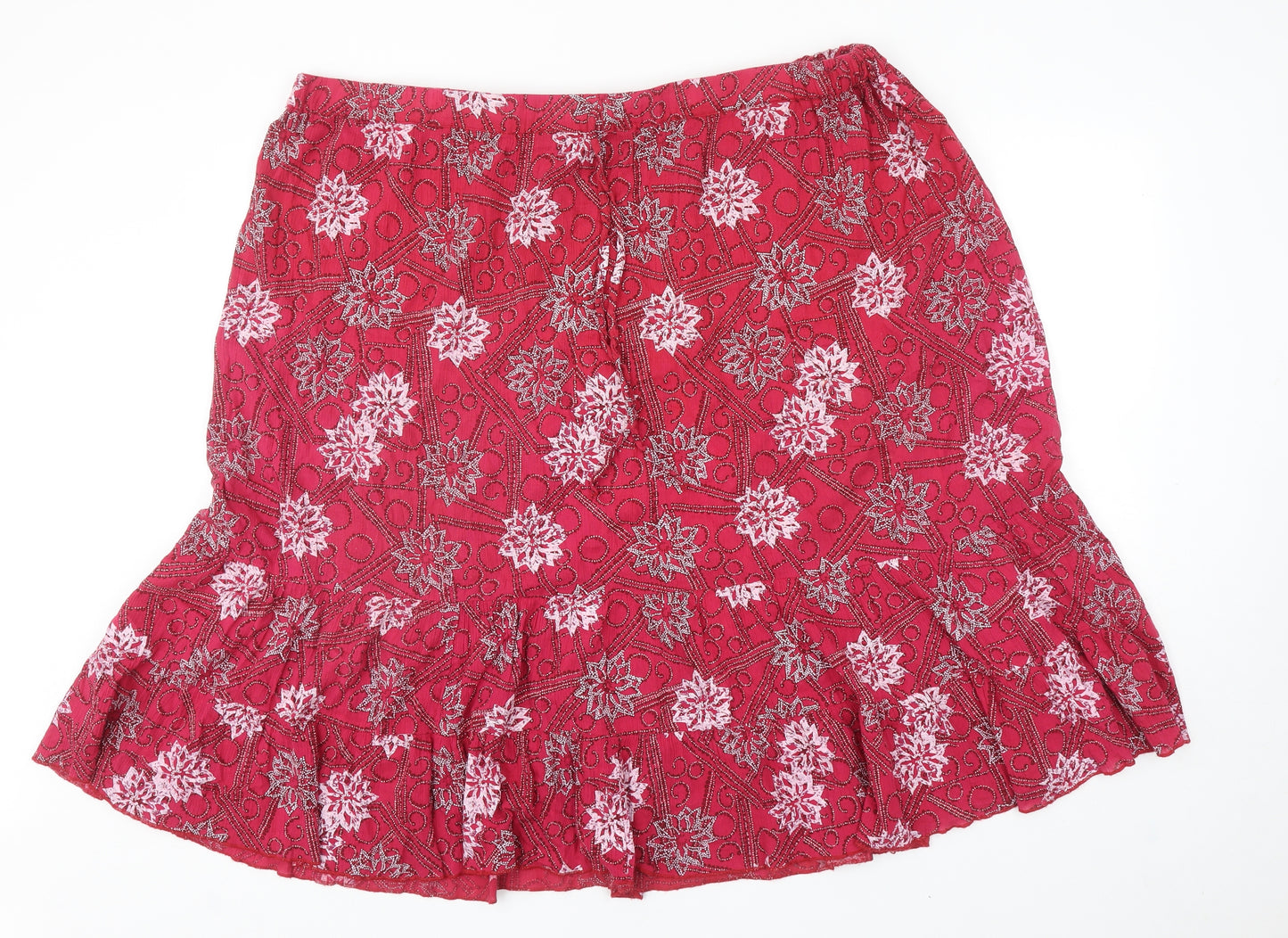 Bonmarché Womens Pink Floral Cotton A-Line Skirt Size XL Drawstring