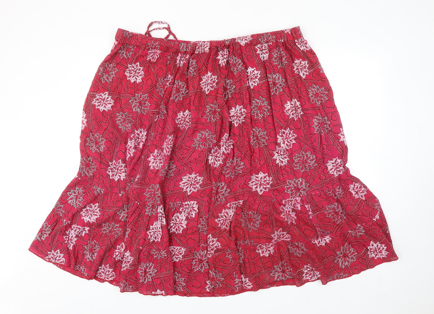 Bonmarché Womens Pink Floral Cotton A-Line Skirt Size XL Drawstring