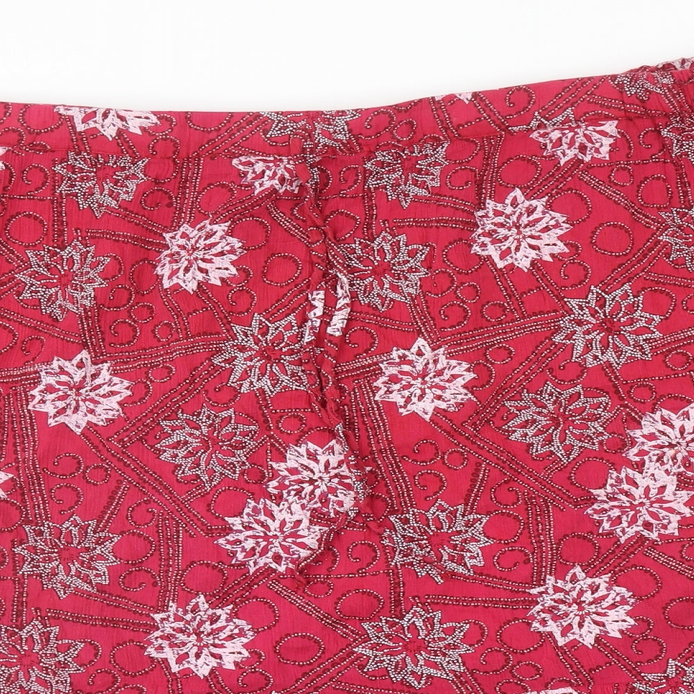 Bonmarché Womens Pink Floral Cotton A-Line Skirt Size XL Drawstring