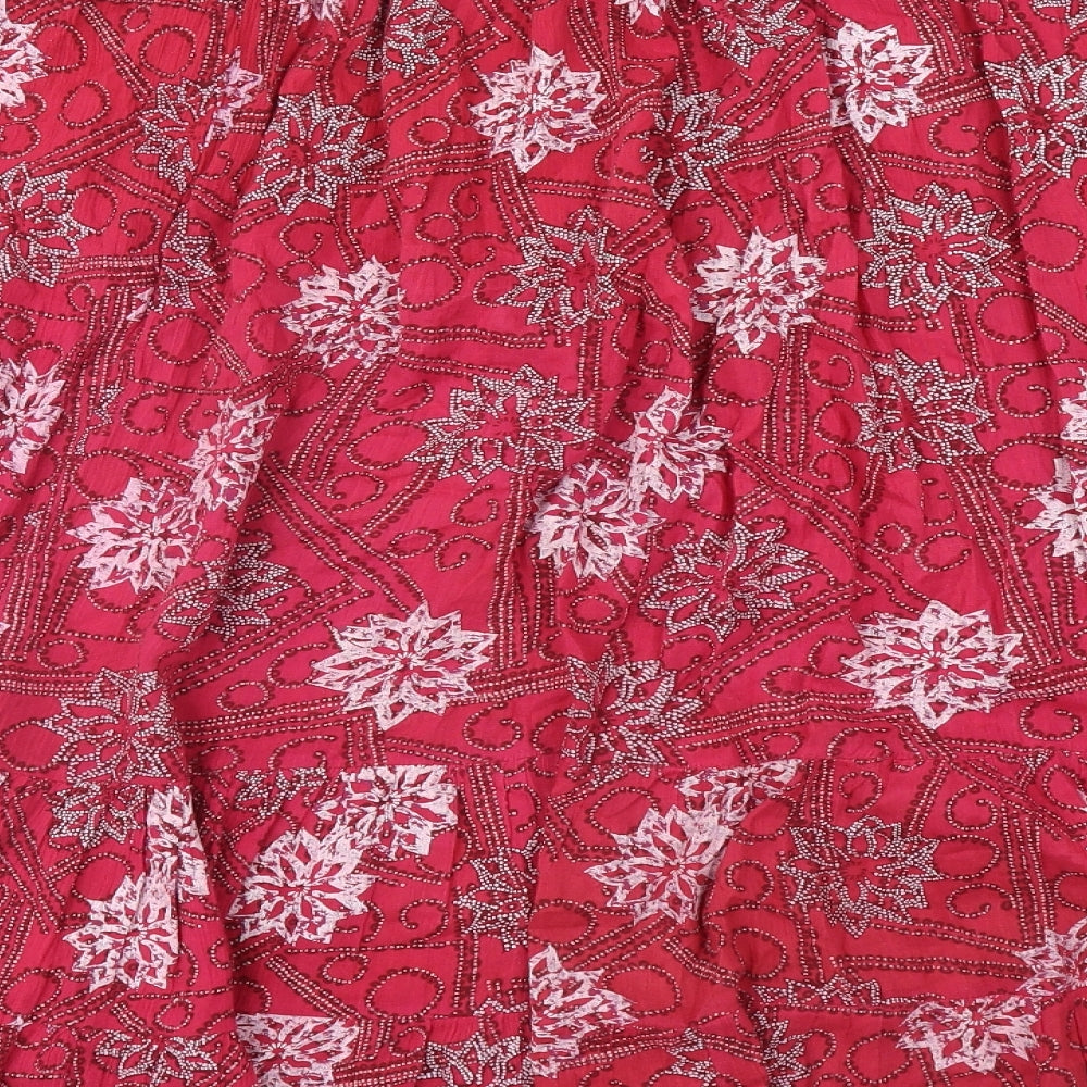 Bonmarché Womens Pink Floral Cotton A-Line Skirt Size XL Drawstring