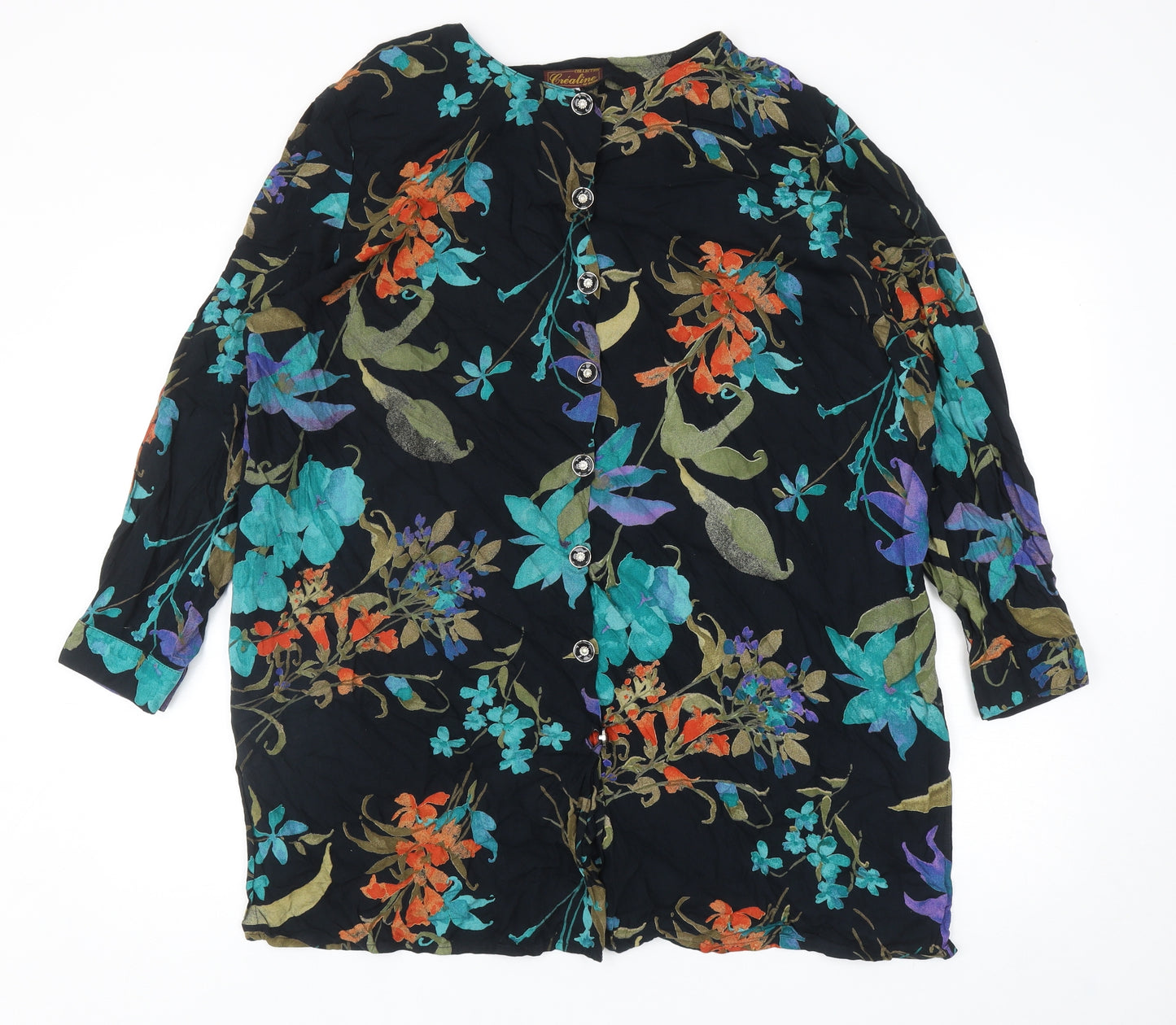 Crealine Womens Multicoloured Floral Polyester Basic Button-Up Size 22 Round Neck