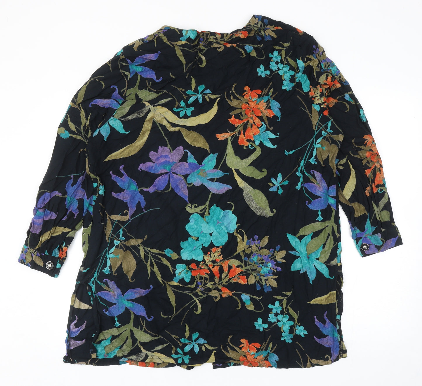 Crealine Womens Multicoloured Floral Polyester Basic Button-Up Size 22 Round Neck