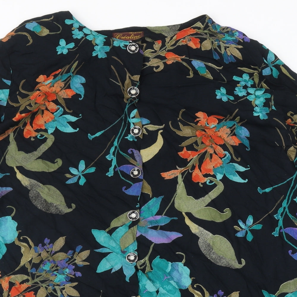 Crealine Womens Multicoloured Floral Polyester Basic Button-Up Size 22 Round Neck